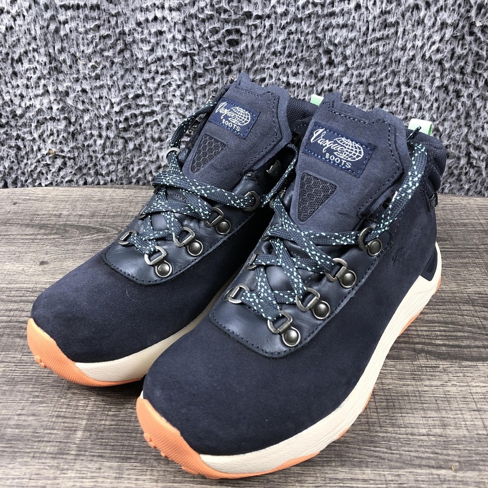 Vasque Navy Blue Suede Ankle Boots with Orange Soles